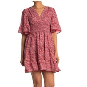 Max Studio Red Floral Prairie Peasant Ruffle Tiered Maxi Dress